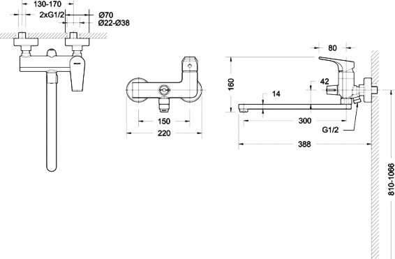 Bravat Vega Смеситель для ванны c длинным изливом F6119177CP-01L