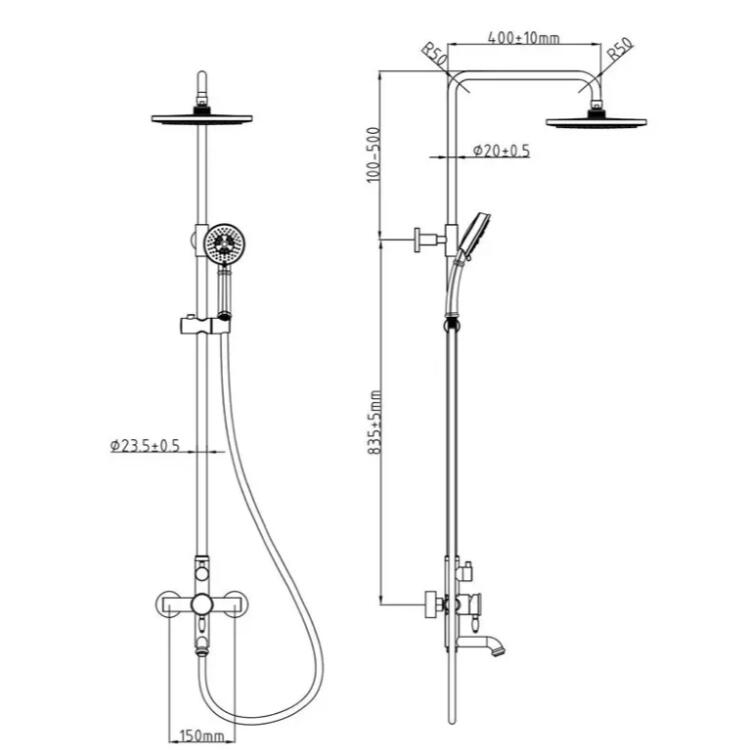 Душевая система Gllon GL-C013-2 хром руч. душ+смеситель