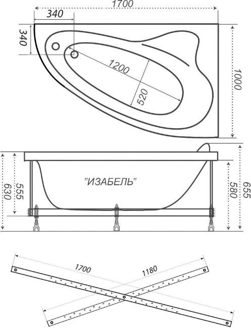 Акриловая ванна Triton Изабель Щ0000048746 170x100 L без каркаса асимметричная, пристенная купить в Москве по цене 27 000 руб.