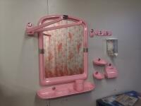 Набор для ванны зеркало, полка мыльница и крючки LIDER пластик розовый