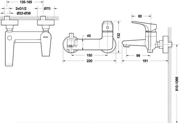 Bravat Vega Смеситель для ванны c коротким изливом F6119177CP-01