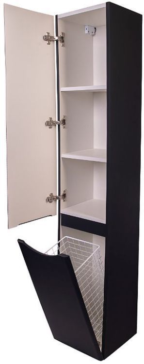 Шкаф пенал Style Line Бергамо 30 L СС-00002328 с бельевой корзиной Черный антискрейтч