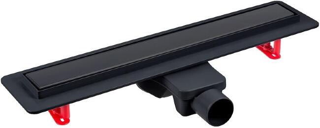 Желоб BERGES водосток напольный Optim Line Black 500, решетка нержавеющая сталь, матовый черный, S-сифон D50 H60 горизонтальный купить в Москве по цене 6 650 руб.