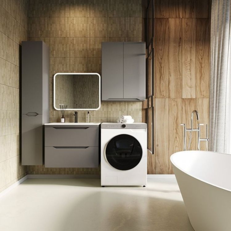 Шкаф пенал Style Line Марелла 30 L Люкс Plus СС-00002444 с бельевой корзиной Серый матовый антискрей