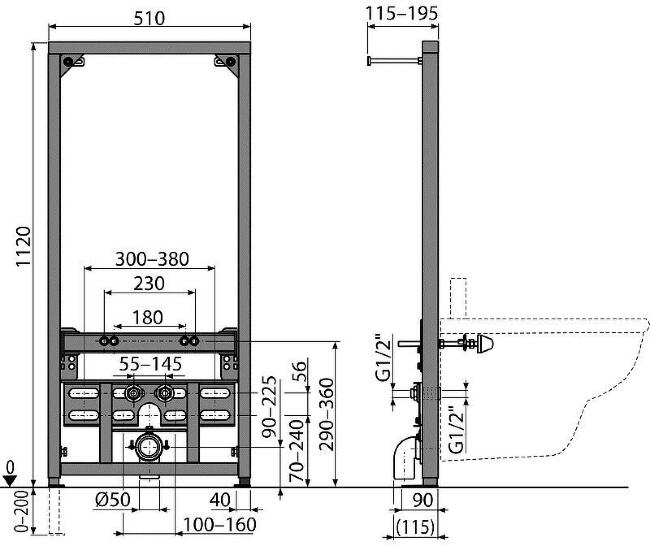 Система инсталляции для биде AlcaPlast A105/1120 цвет черный, 51x19.5x112 см купить в Москве по цене 21 826 руб.