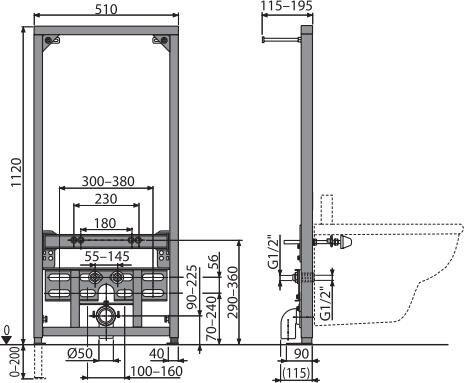 Система инсталляции для биде AlcaPlast A105/1120 цвет черный, 51x19.5x112 см купить в Москве по цене 21 826 руб.