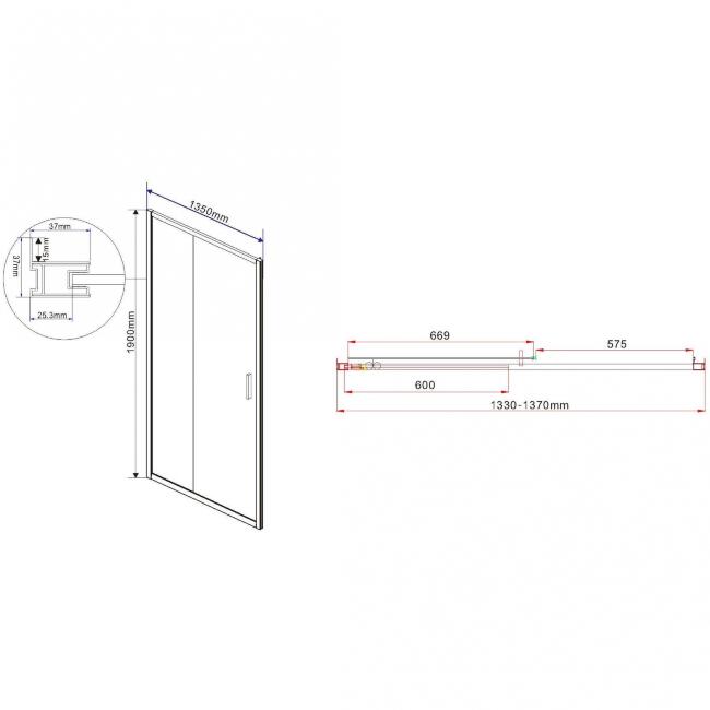 Душевая дверь Vincea Garda VDS-1G135CL 135x190 профиль хром, стекло прозрачное, раздвижная купить в Москве по цене 32 670 руб.