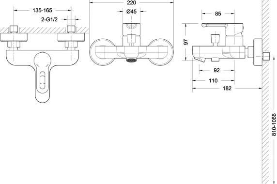 Bravat Stream-D Смеситель для ванны с коротким изливом с аксессуарами F637163C-B