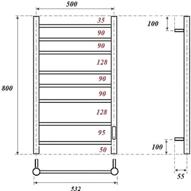 Полотенцесушитель электрический Point Аврора PN10858GR 50х80, графит, серый, лесенка купить в Москве по цене 13 990 руб.