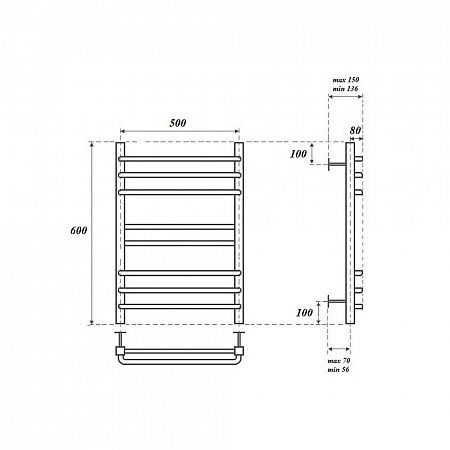 Полотенцесушитель водяной Point Омега PN90156S П8 500x600, хром