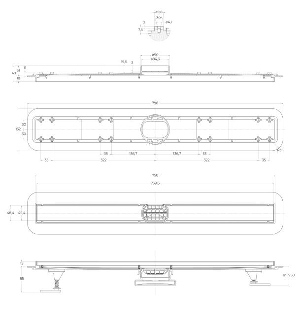 Душевой линейный трап 80 см BelBagno BB-LD-LUCE-80-CR лоток нержавеющая сталь купить в Москве по цене 15 800 руб.