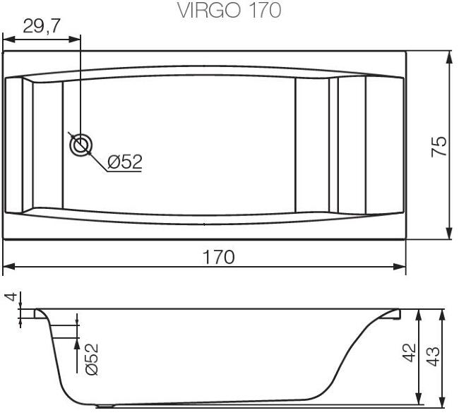 Акриловая ванна Cersanit VIRGO 170 P-WP-VIRGO*170NL 170х75 купить в Москве по цене 22 780 руб.