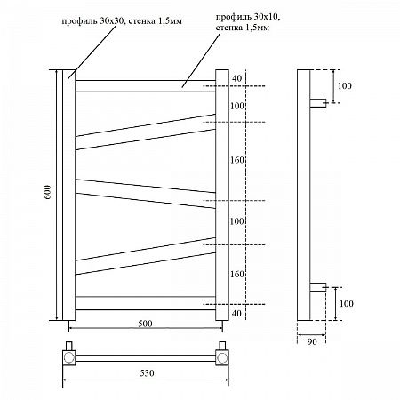 Полотенцесушитель водяной Point Феникс PN15156B П5 500x600, черный
